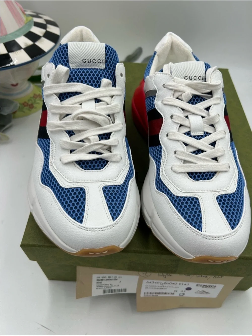 Men’s Gucci RYTHON red/white/blue sneakers size 7 fits eight US made in Italy